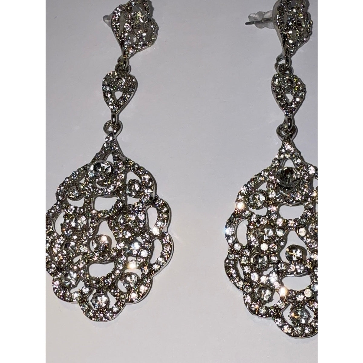 Silver Rhinestone Chandelier Dangle Earrings Bridal Prom