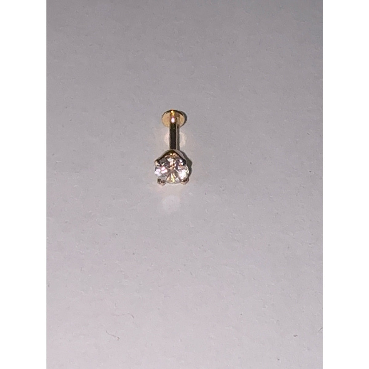 14K Solid Gold Cubic Zirconia Flat Back Stud Piercing | single stud