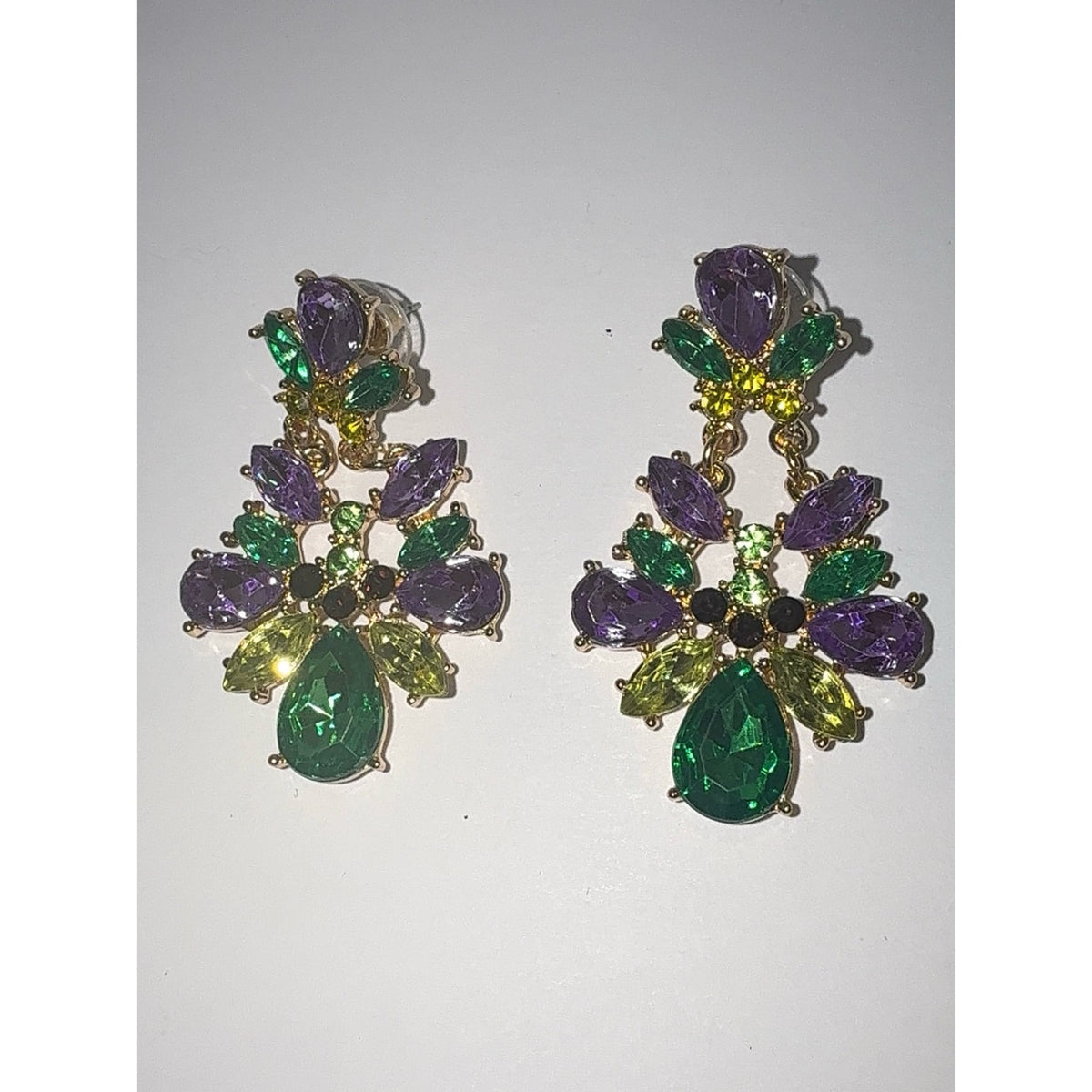 Mardi Gras Rhinestone Crystal Dangle Statement Earrings