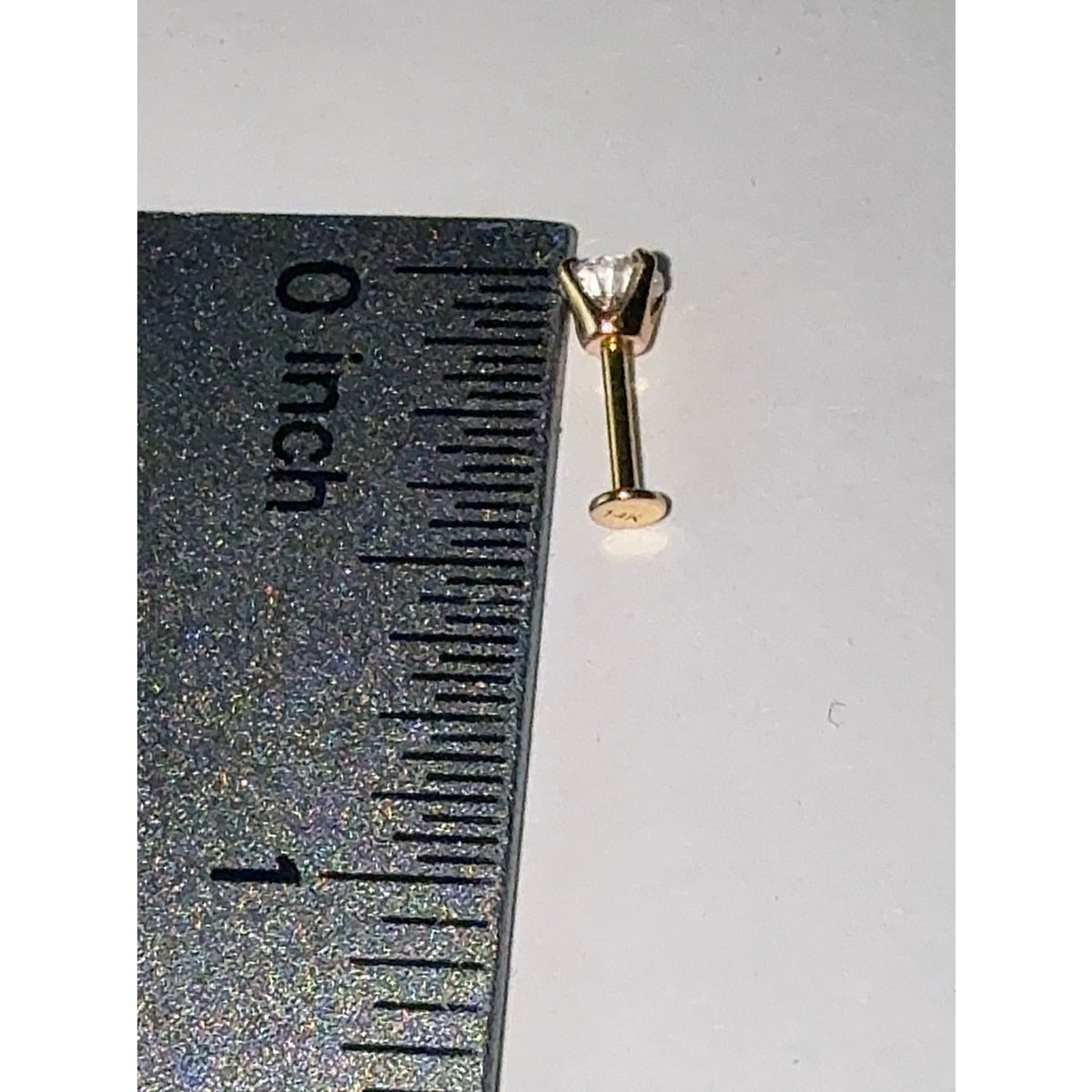 14K Solid Gold Cubic Zirconia Flat Back Stud Piercing | single stud