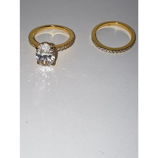 3.5ct Oval CZ Gold Vermeil Wedding Set Size 6.5