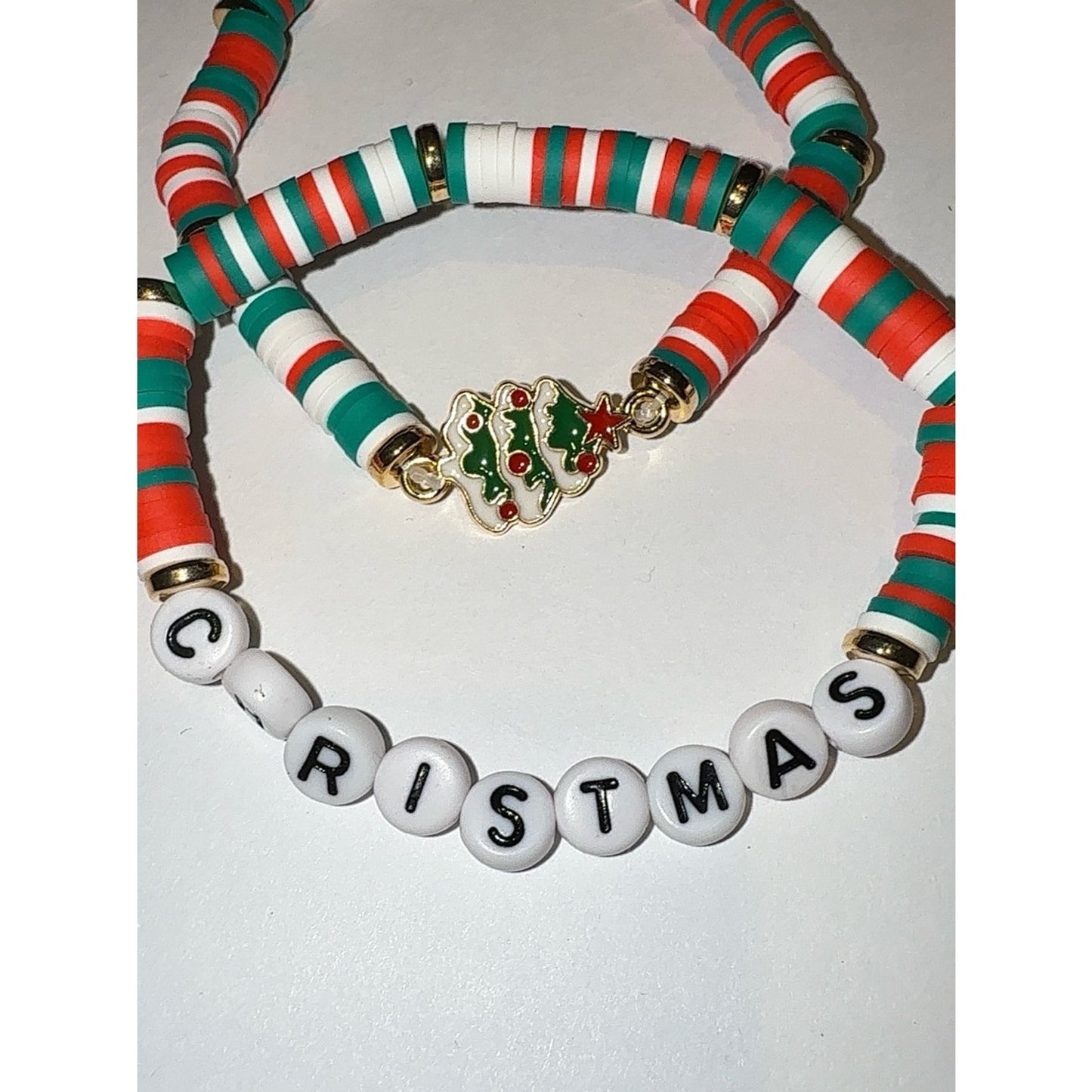 Christmas Polymer Clay Bead Bracelet Set | Festive Holiday Jewelry