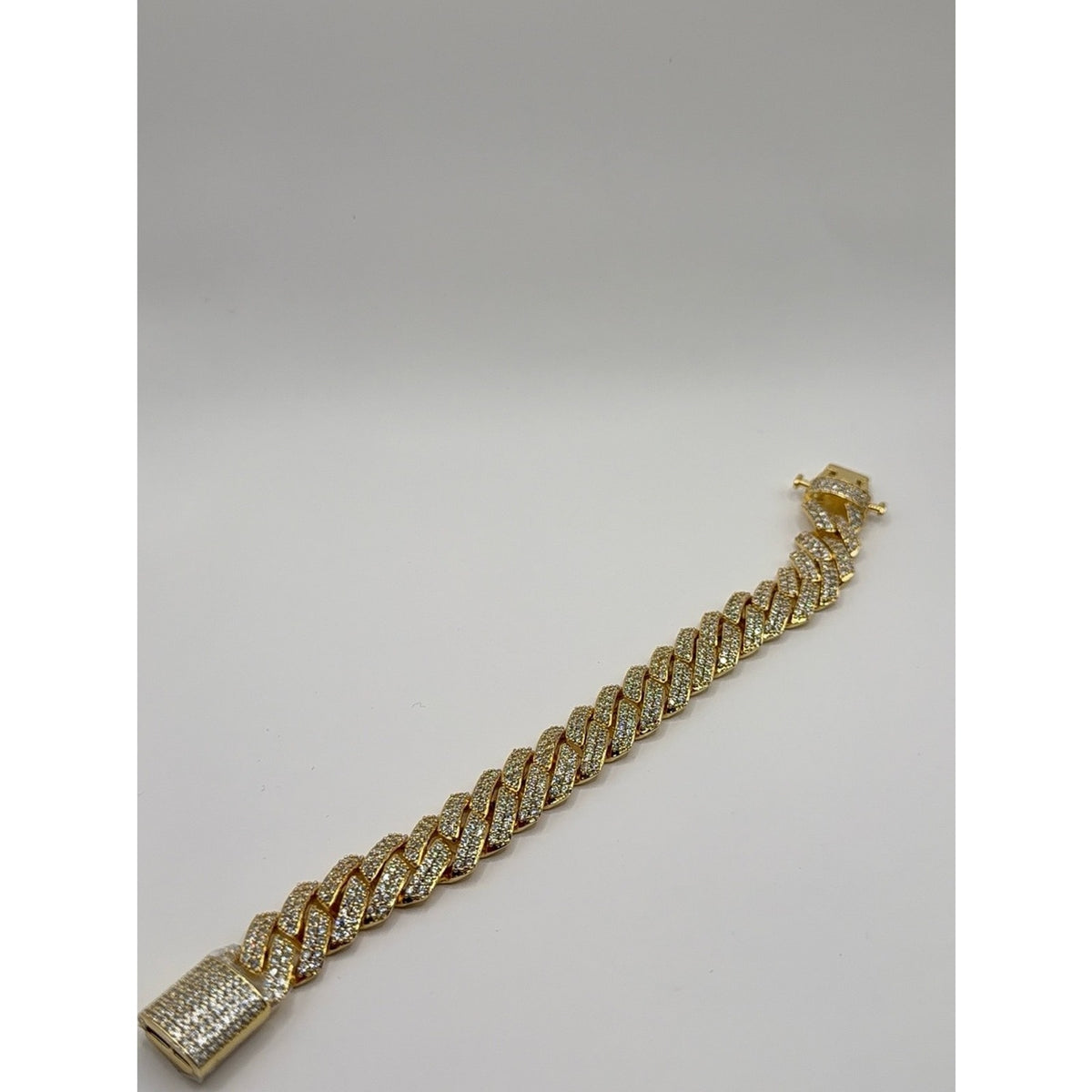 14K Gold Plated CZ Iced Out Curb Chain Bracelet