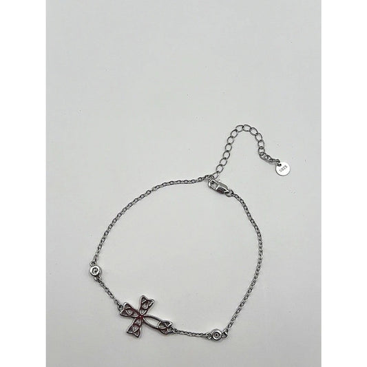 925 Sterling Silver Celtic Cross Bracelet Cz Accents