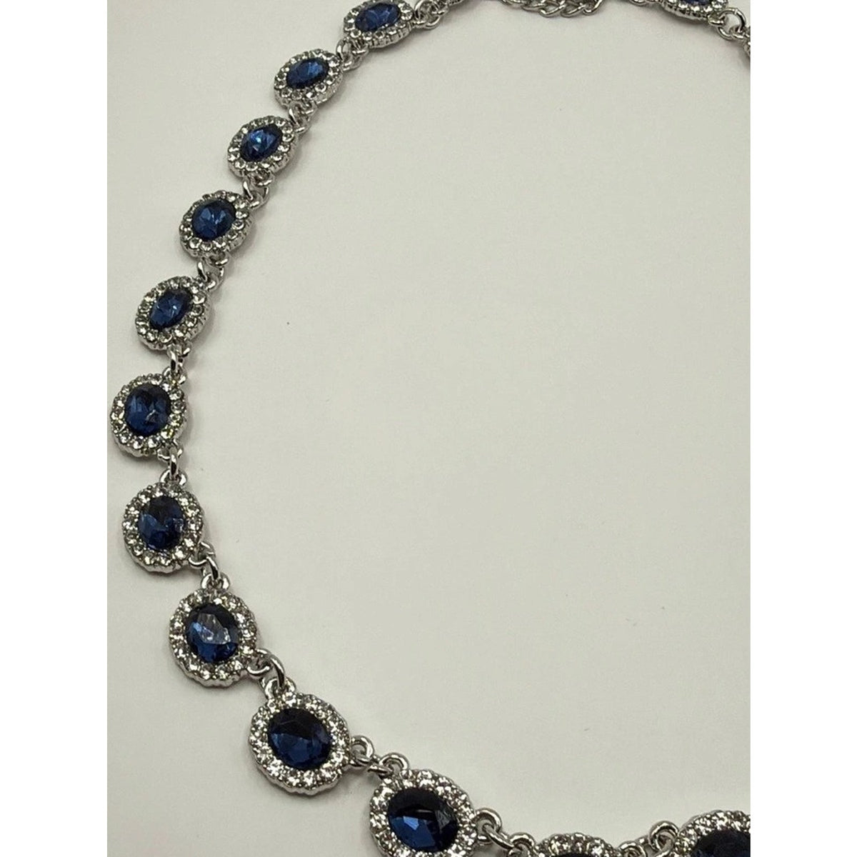 Elegant Art Deco Sapphire Blue Rhinestone Jewelry Set Necklace & Earrings