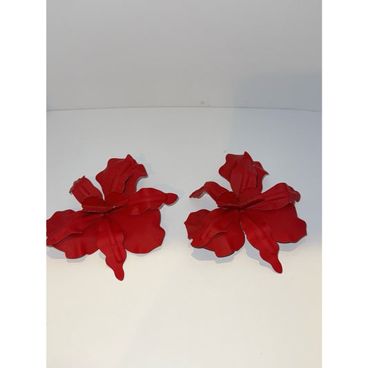 Red Matte Orchid Flower Statement Earrings | Large 3D Floral Drop Earrings