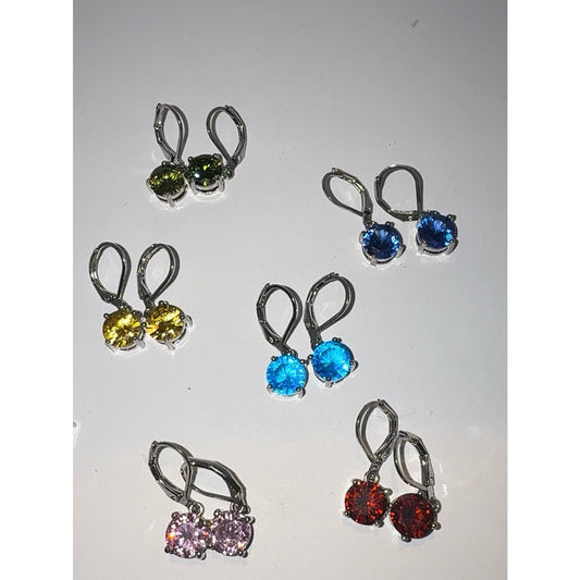 9 Pairs Round Cubic Zirconia Leverback Earrings | Colorful Dangle Drops