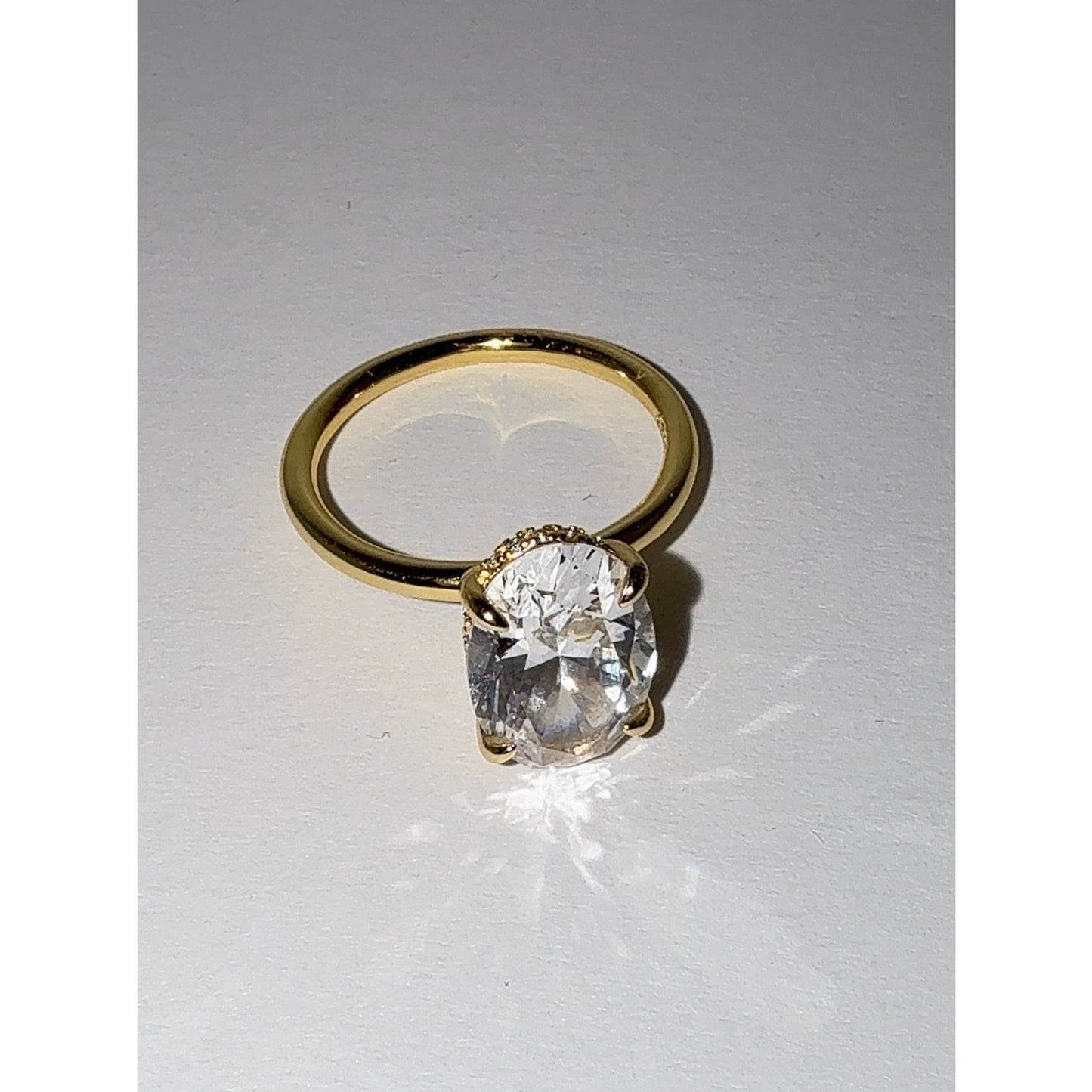 3.5 CT Oval Cubic Zirconia Engagement Ring Gold Over S925 Silver Size 6