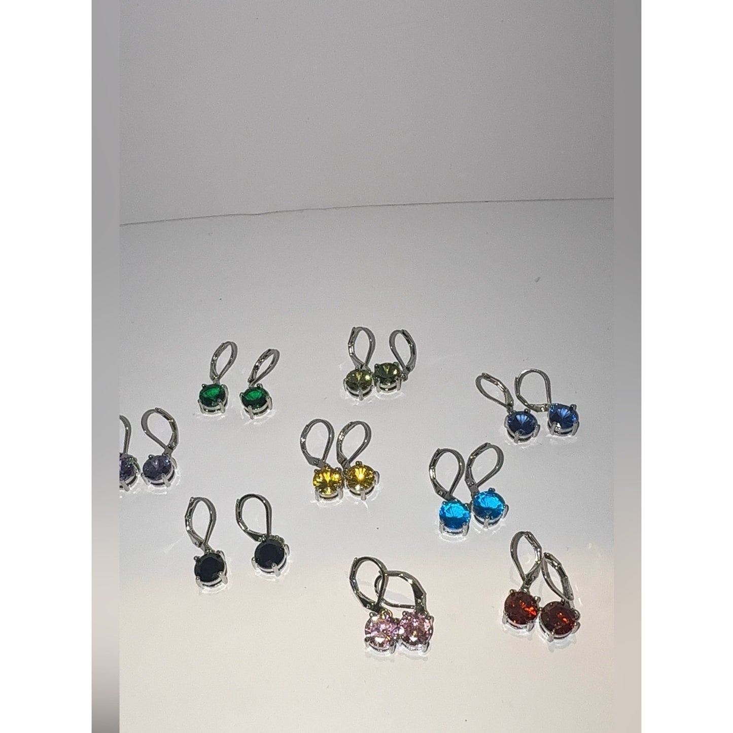 9 Pairs Round Cubic Zirconia Leverback Earrings | Colorful Dangle Drops