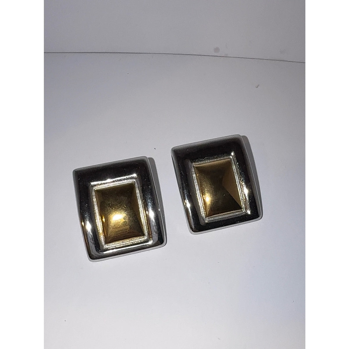 Chunky Two Tone Gold & Silver Rectangle Statement Earrings