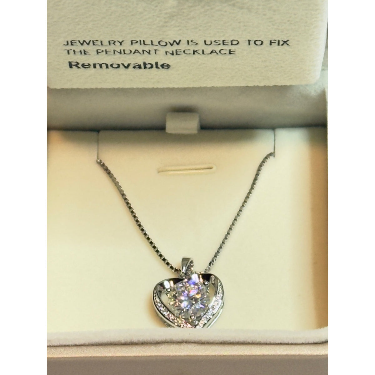 3.0ct Moissanite Heart Pendant Necklace 925 Sterling Silver NIB
