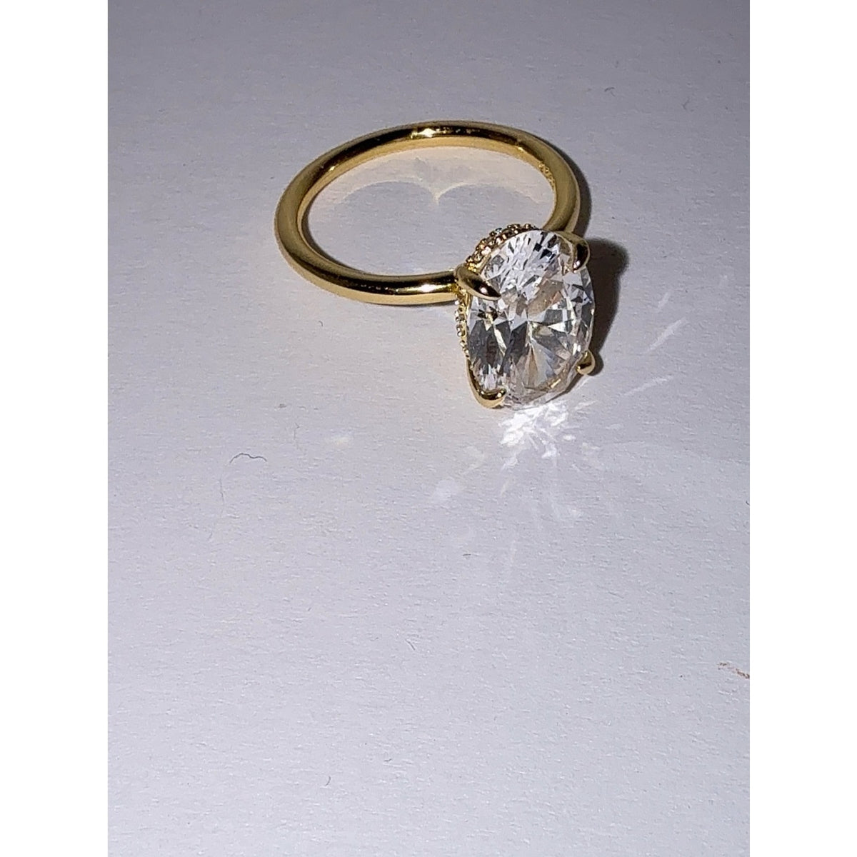 3.5 CT Oval Cubic Zirconia Engagement Ring Gold Over S925 Silver Size 6
