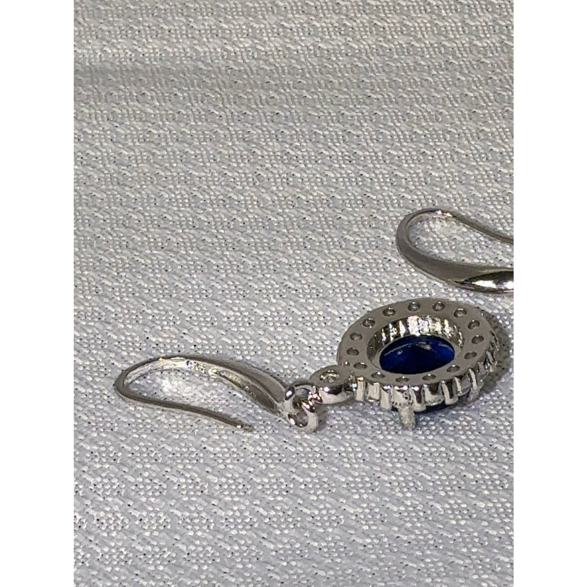 925 Sterling Silver Royal Blue Sapphire CZ Halo Dangle Earrings