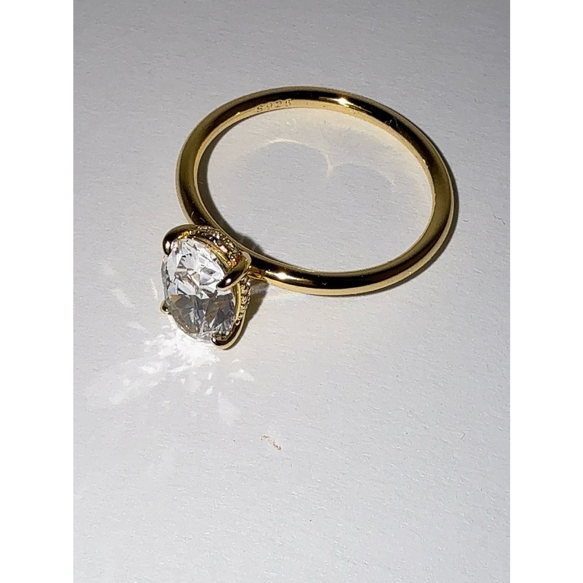 3 CT Oval CZ Hidden Halo Ring S925 Gold Plated Size 10