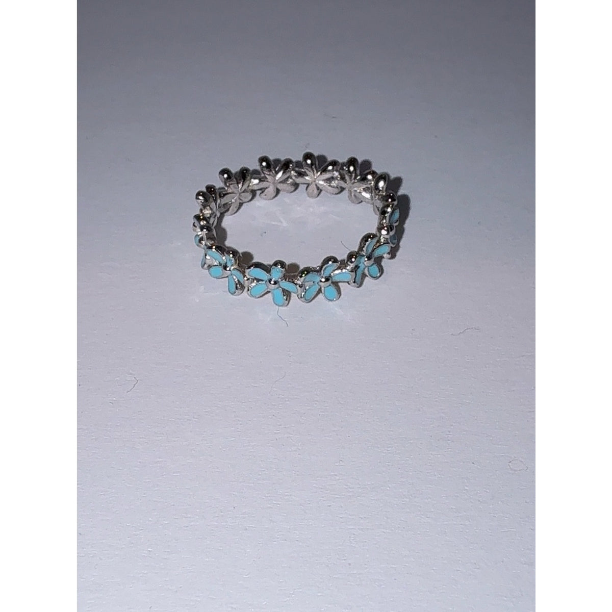 Silver Flower Band Ring with Turquoise Enamel 6
