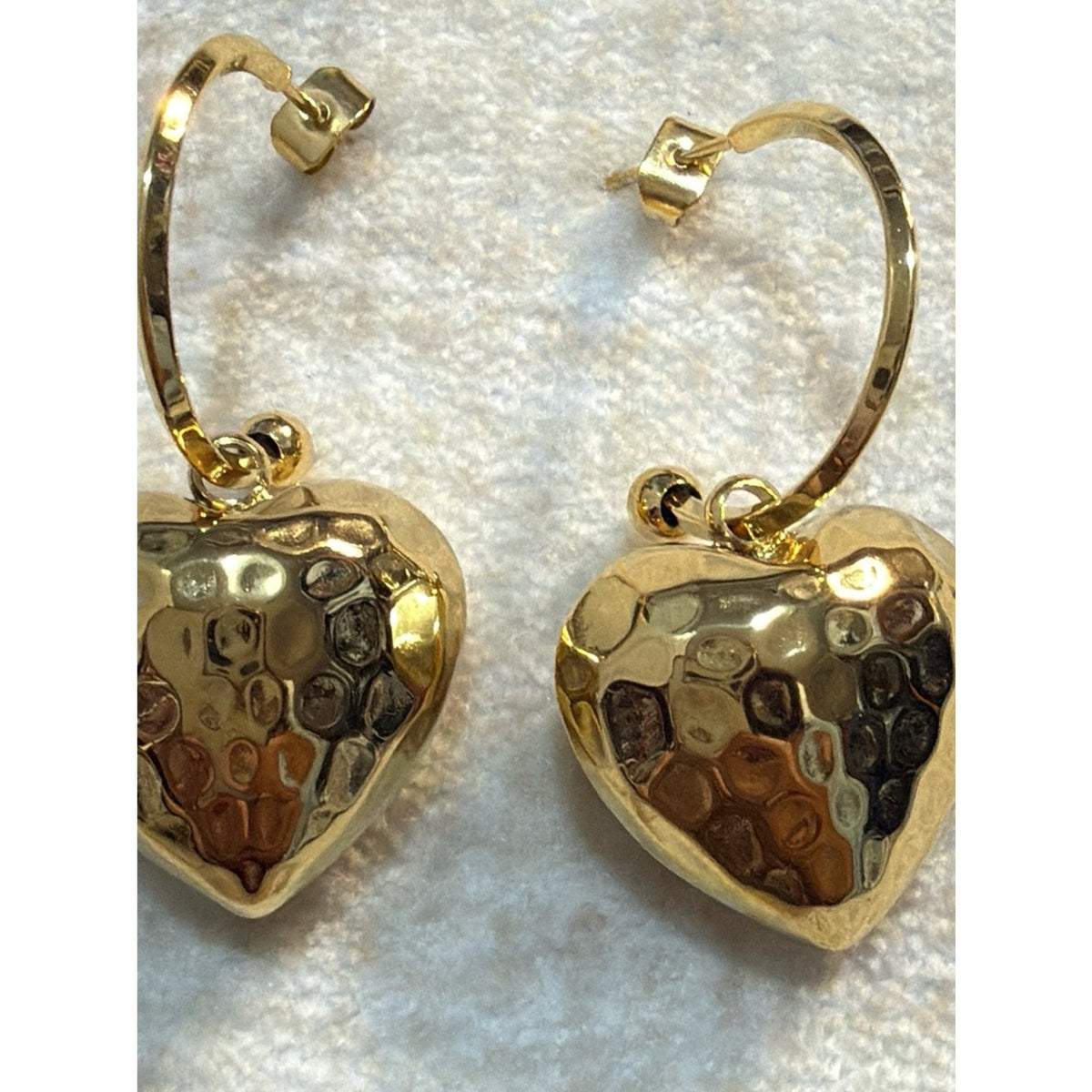 316L Stainless Steel Hammered Gold Heart Drop Earrings
