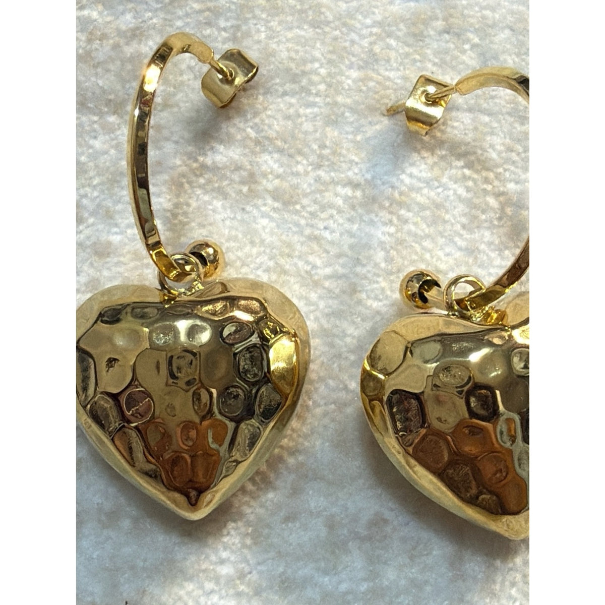 316L Stainless Steel Hammered Gold Heart Drop Earrings