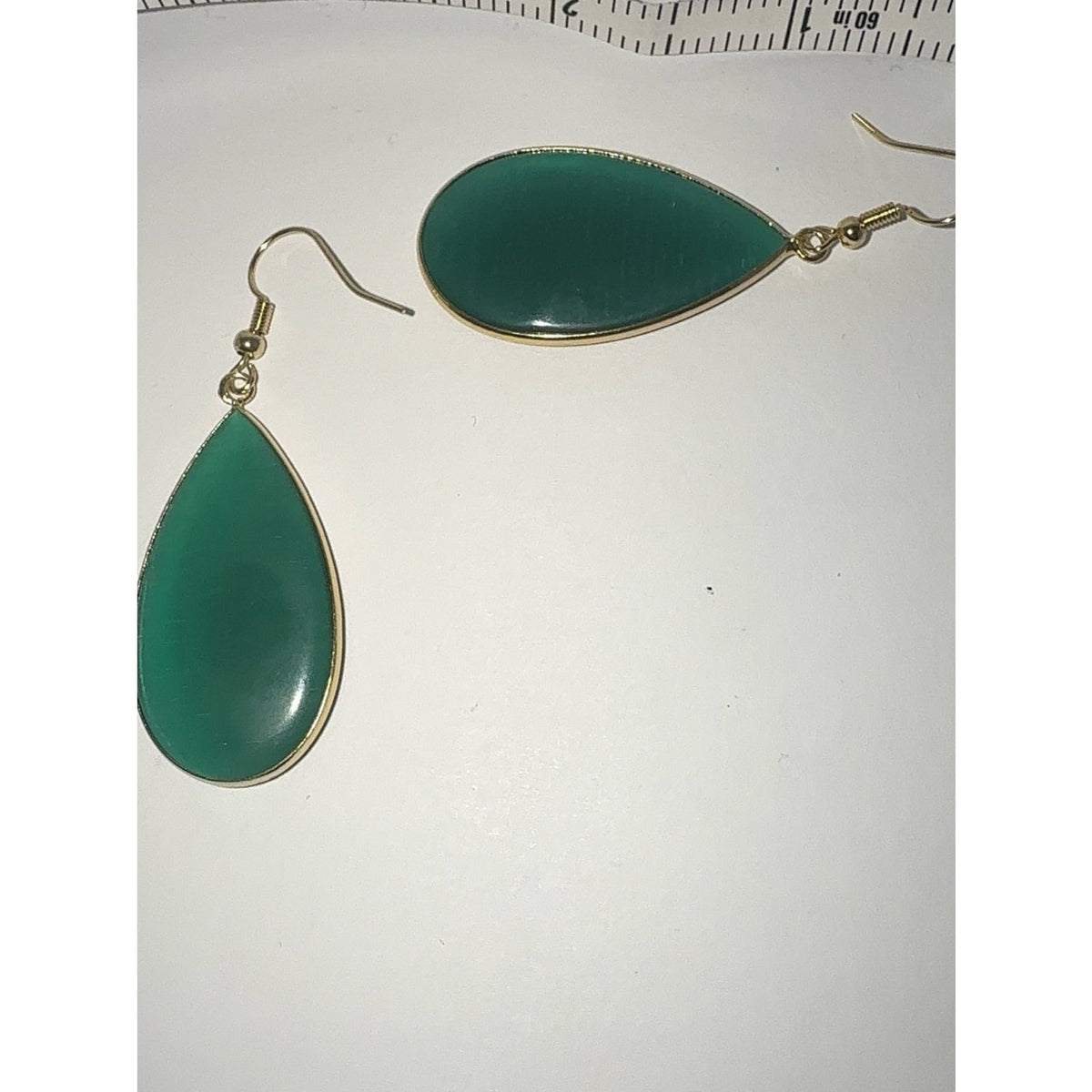 Green Quartz Teardrop Dangle Earrings 14K Gold Plated