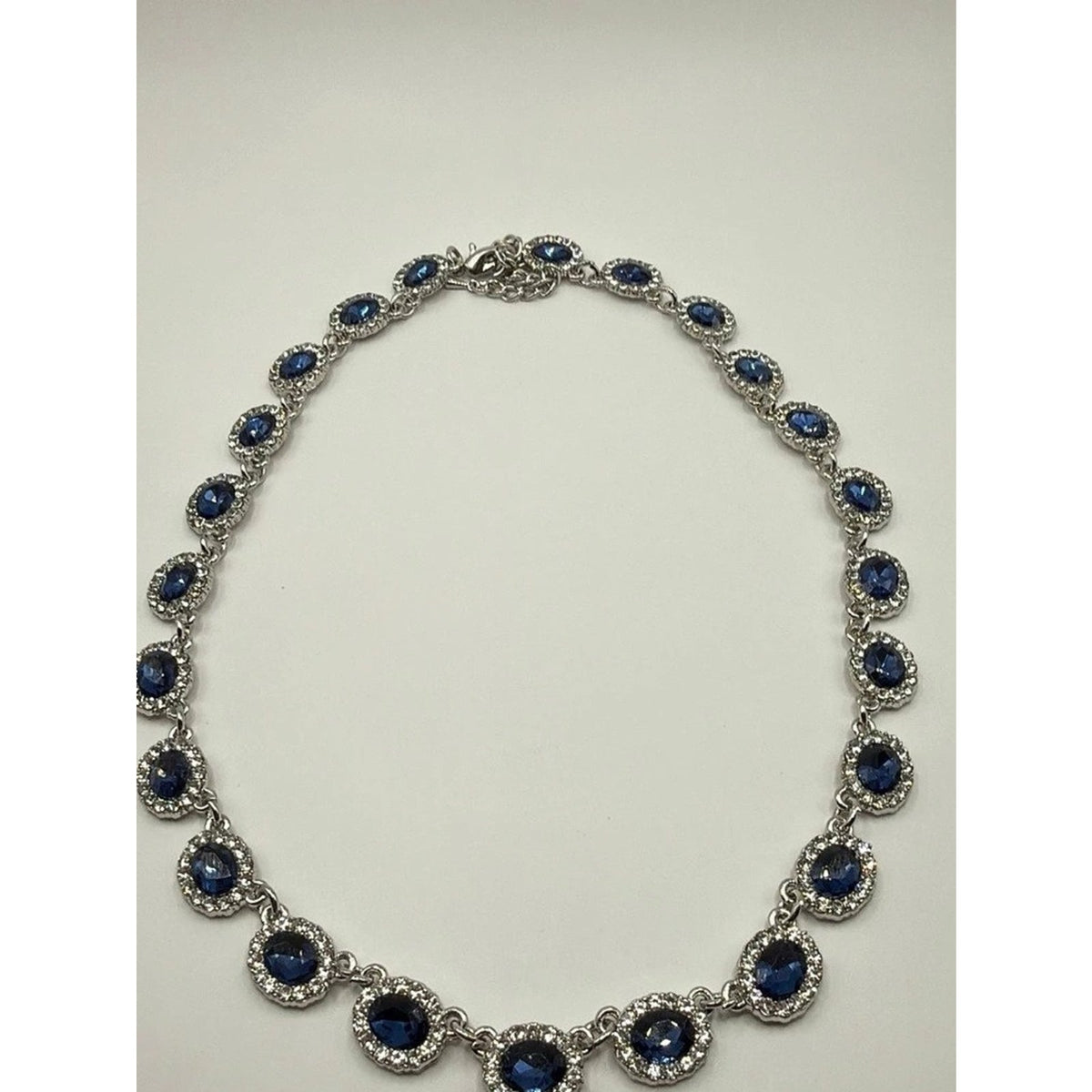 Elegant Art Deco Sapphire Blue Rhinestone Jewelry Set Necklace & Earrings