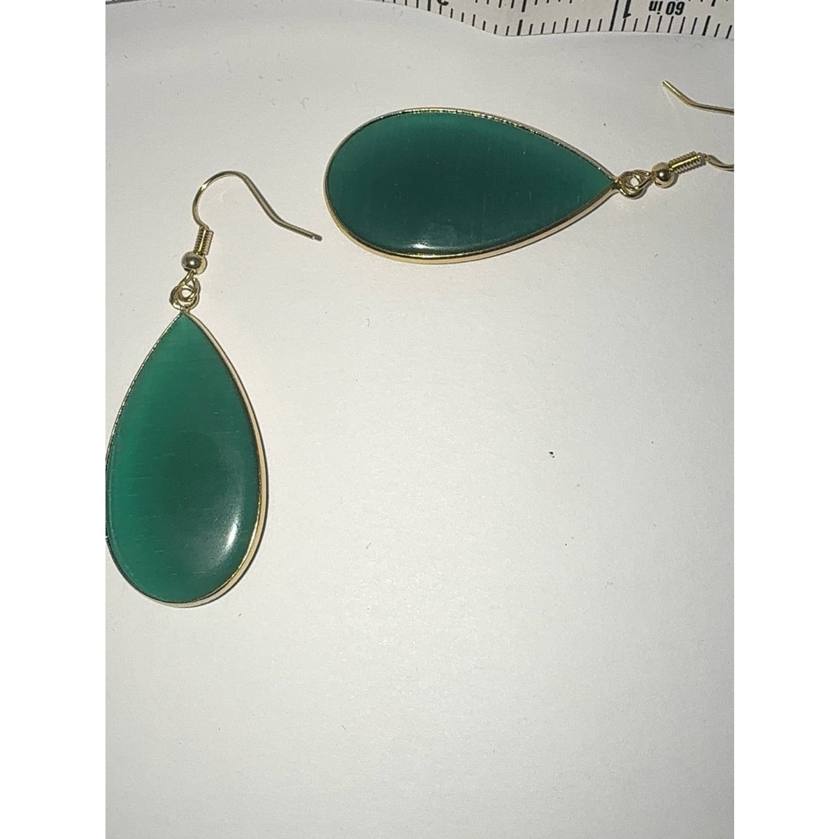 Green Quartz Teardrop Dangle Earrings 14K Gold Plated