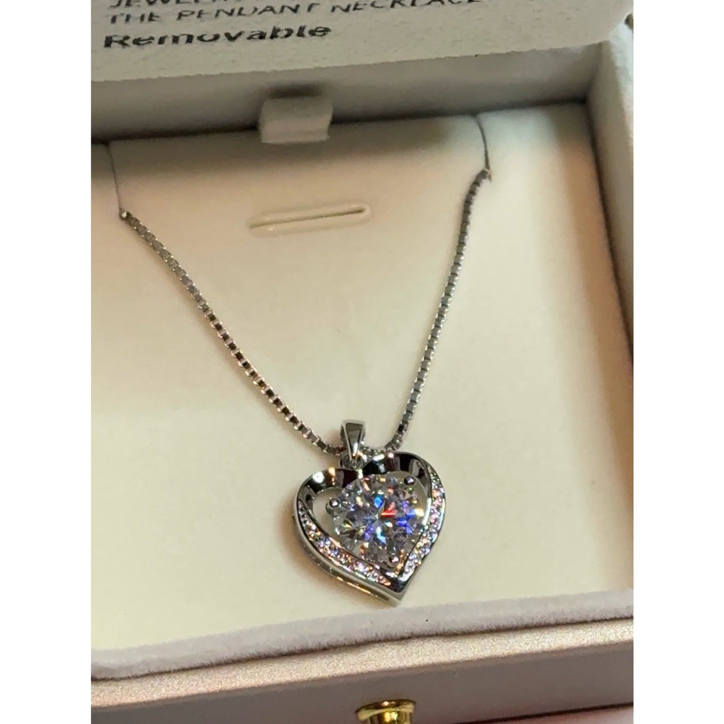 3.0ct Moissanite Heart Pendant Necklace 925 Sterling Silver NIB