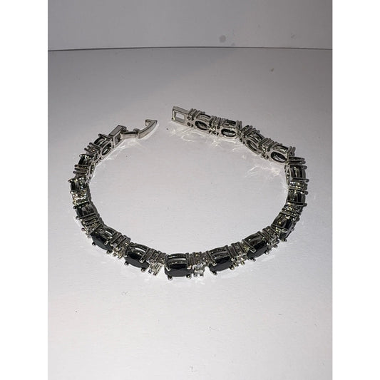 Black Oval Cubic Zirconia Tennis Bracelet 7.5" Silver Tone NWT