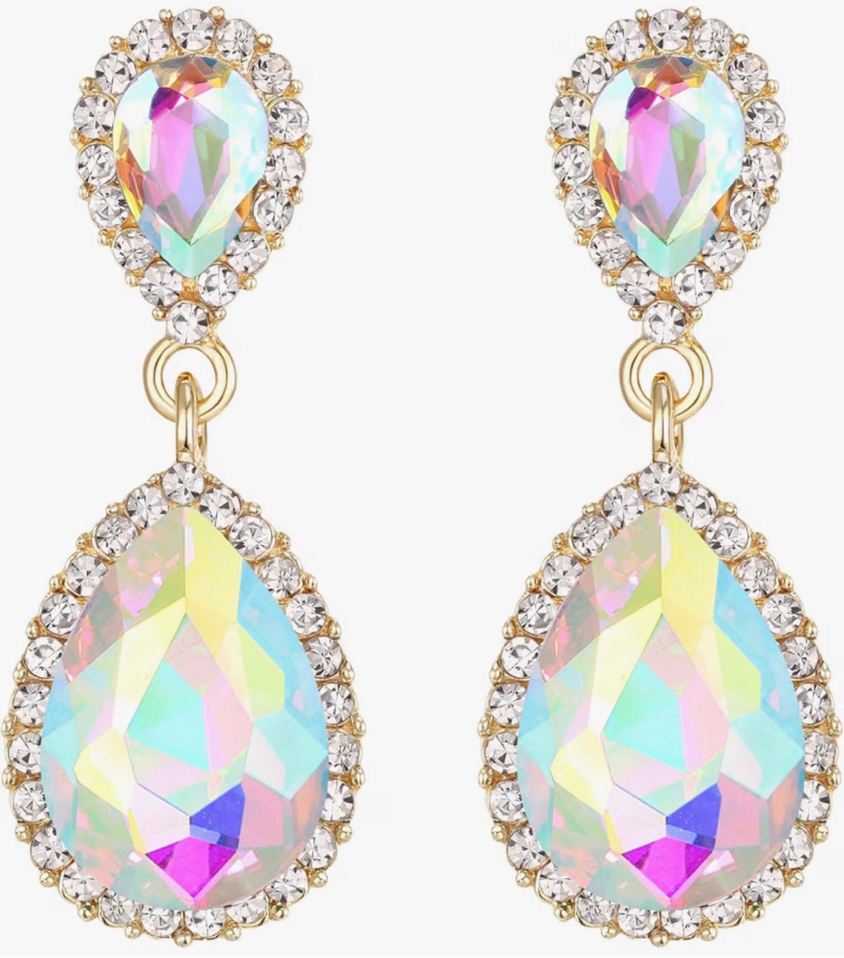 Iridescent Teardrop Crystal Dangle Earrings – AB Austrian Rhinestone Statement Drop