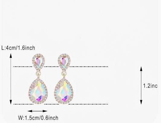 Iridescent Teardrop Crystal Dangle Earrings – AB Austrian Rhinestone Statement Drop