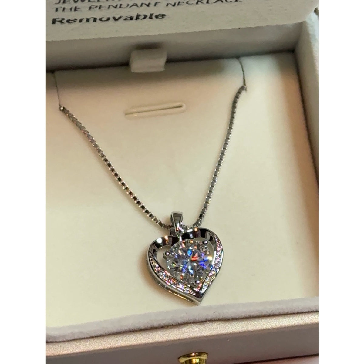 3.0ct Moissanite Heart Pendant Necklace 925 Sterling Silver NIB