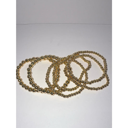 14K Gold Plated Beaded Stretch Bracelet Set