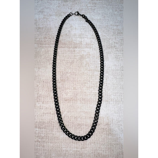 Men's Black Stainless Steel Cuban Link Curb Chain Necklace - 7mm / 22"