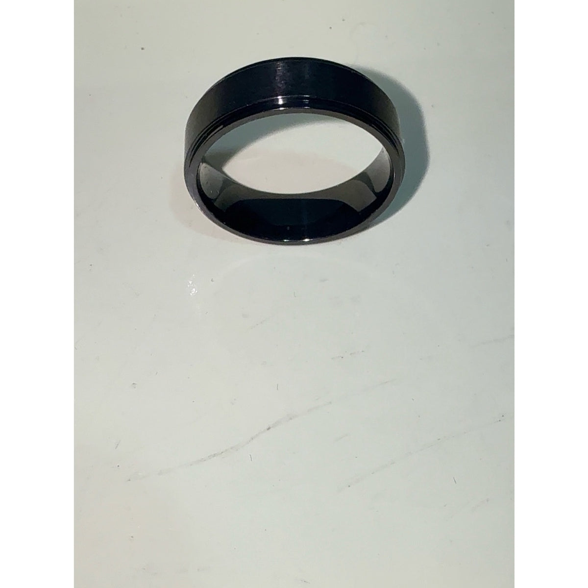 8mm Black Titanium Ring-Gold Plated Inner Band Classic Beveled Edge Wedding Ring