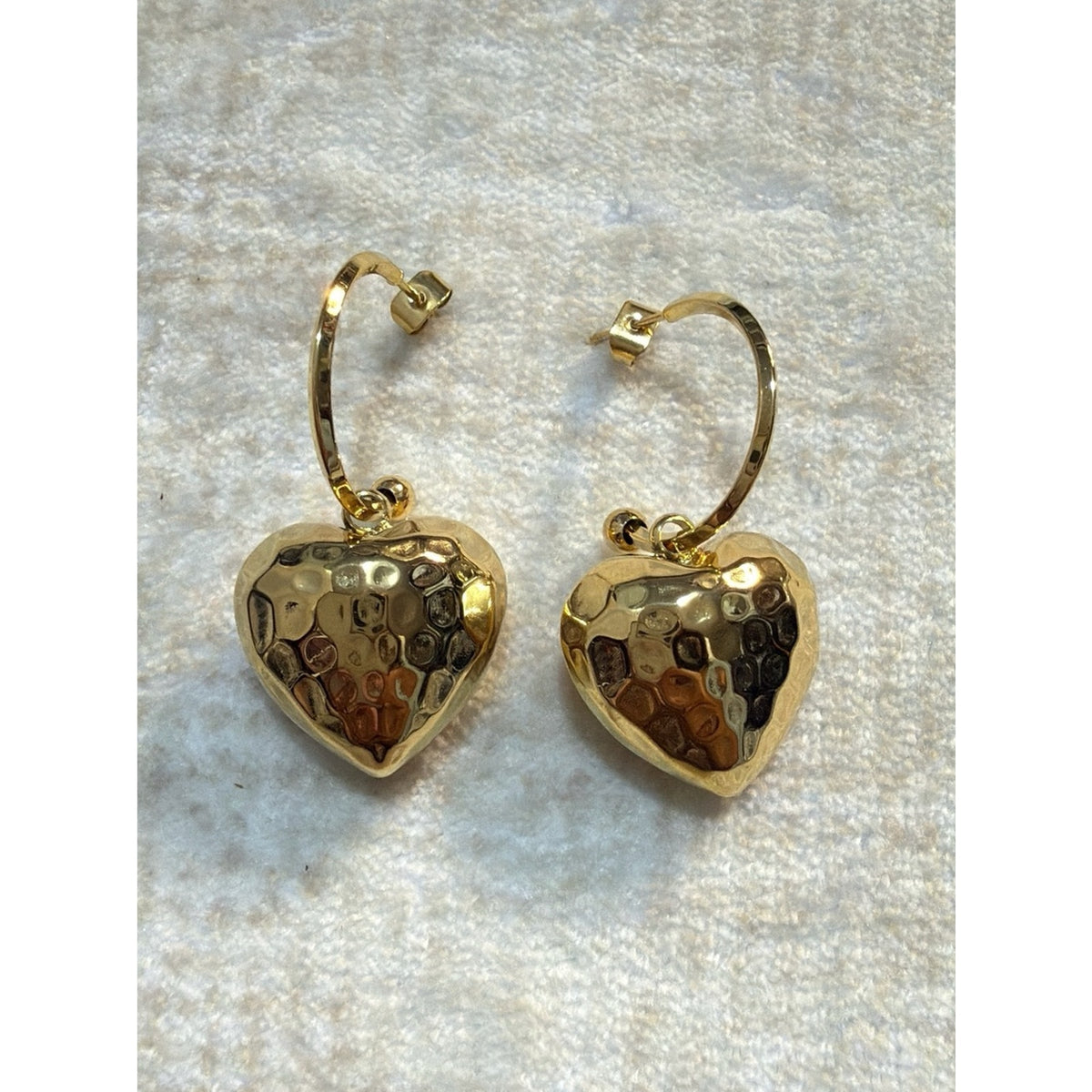 316L Stainless Steel Hammered Gold Heart Drop Earrings