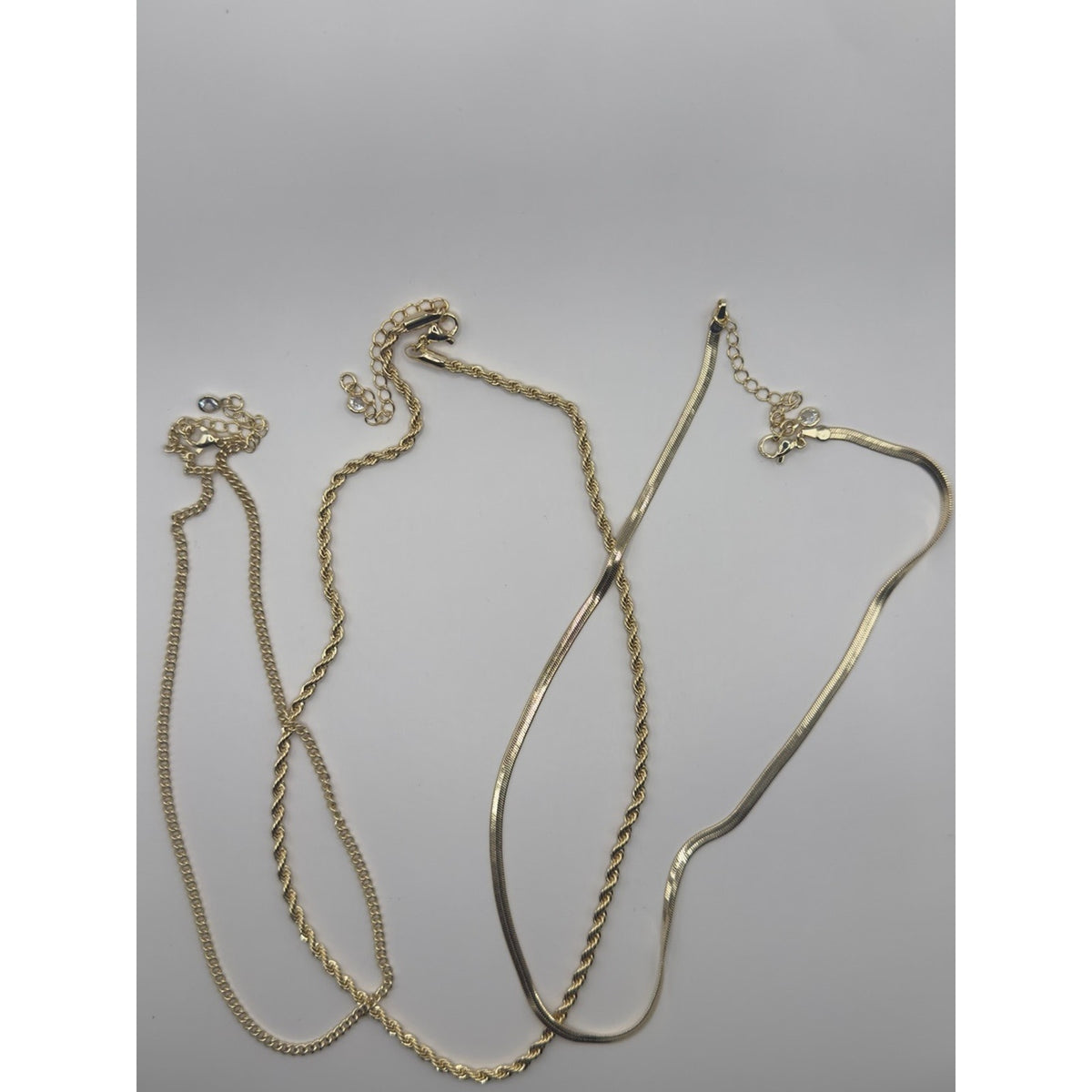14K Gold Plated Layered Necklace Set | Snake Curb & Rope Chain