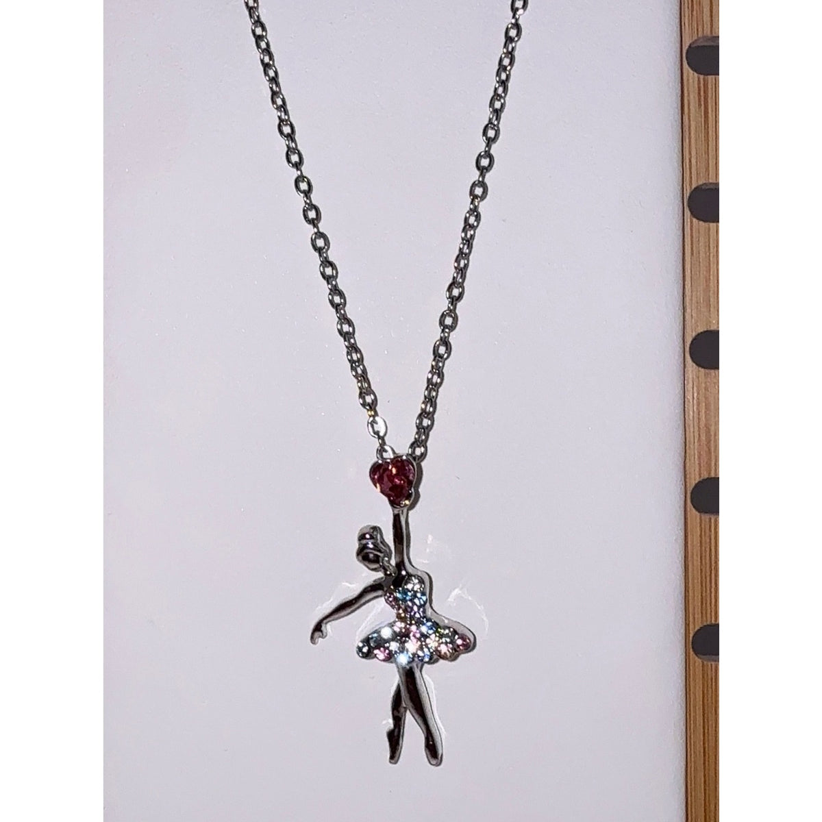 Colorful Crystal Ballerina Dancer Pendant Necklace Silver Chain