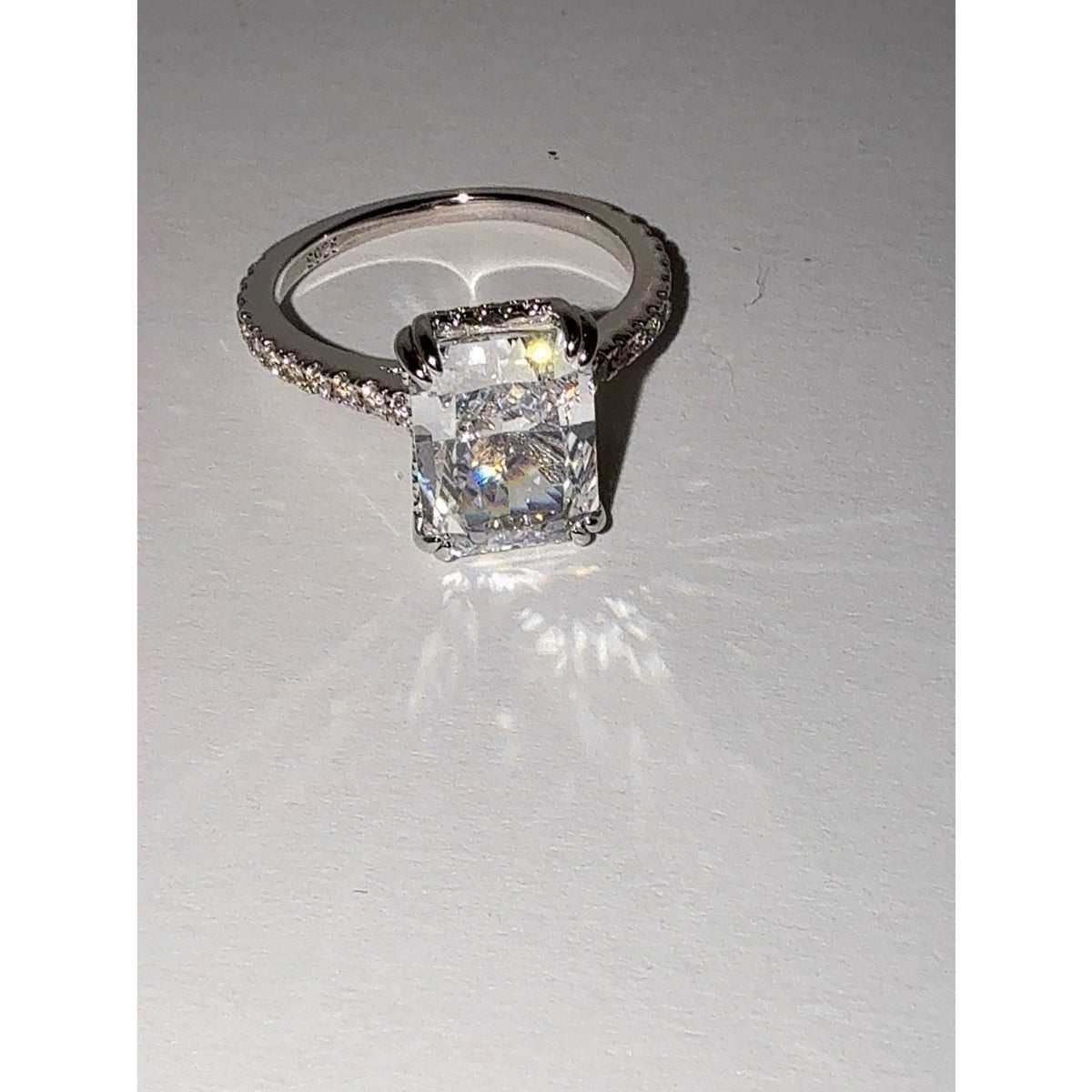 925 Sterling Silver 4.5CT Radiant Cut Cubic Zirconia Ring Sz 7.5
