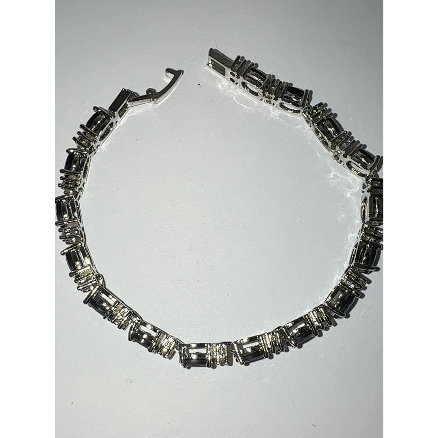 Black Oval Cubic Zirconia Tennis Bracelet 7.5" Silver Tone NWT