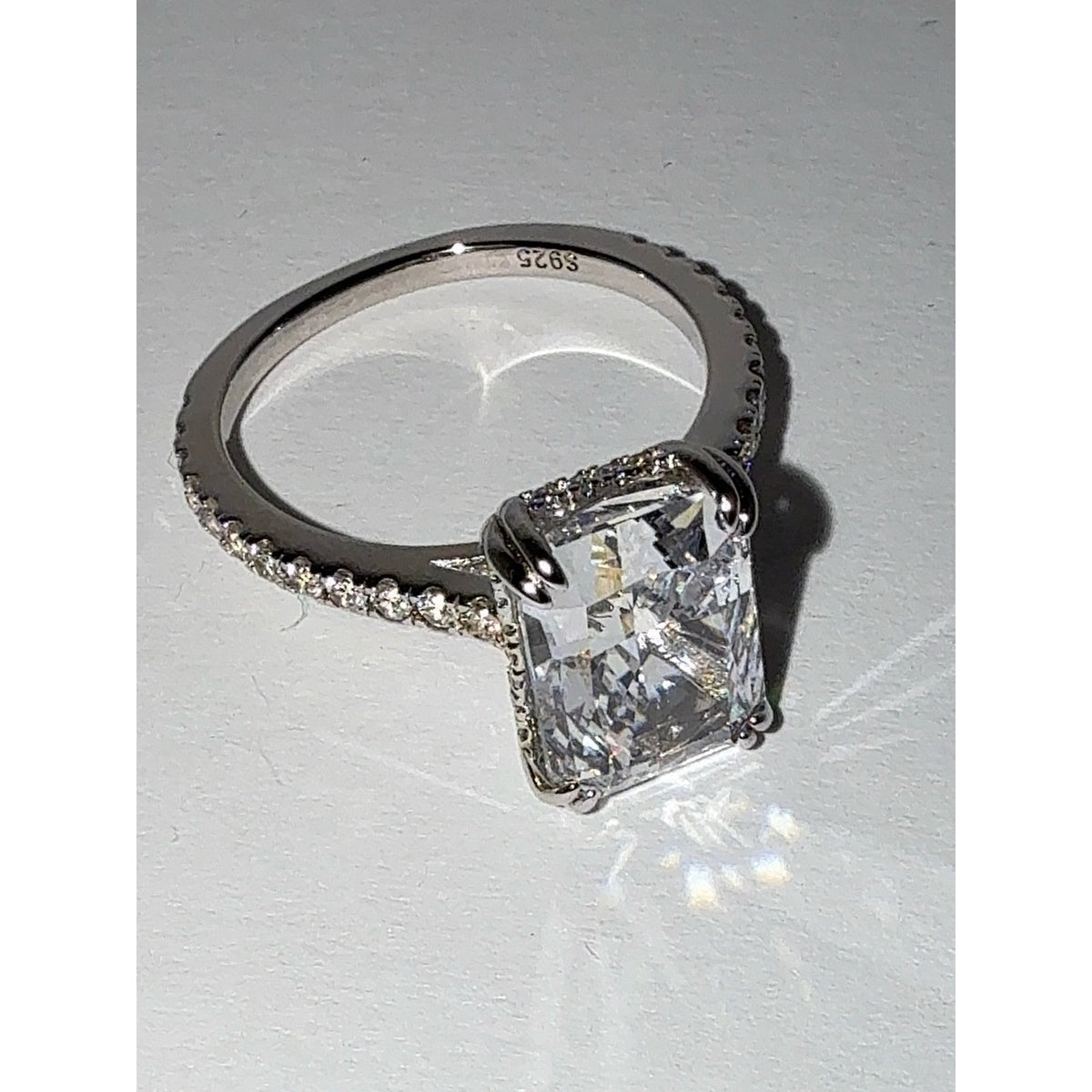 925 Sterling Silver 4.5CT Radiant Cut Cubic Zirconia Ring Sz 7.5