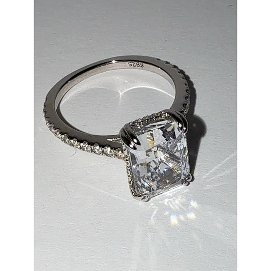925 Sterling Silver 4.5CT Radiant Cut Cubic Zirconia Ring Sz 7.5