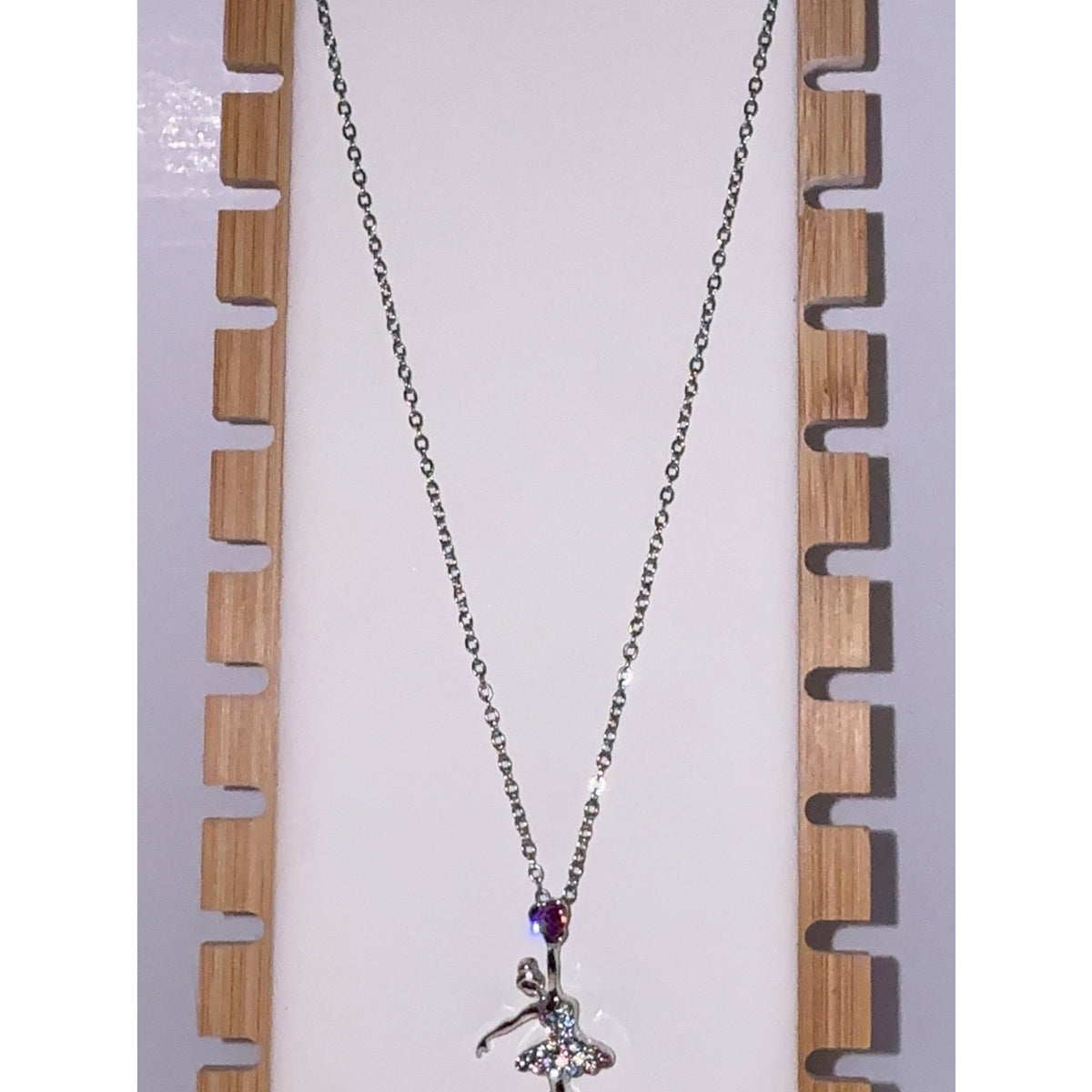 Colorful Crystal Ballerina Dancer Pendant Necklace Silver Chain