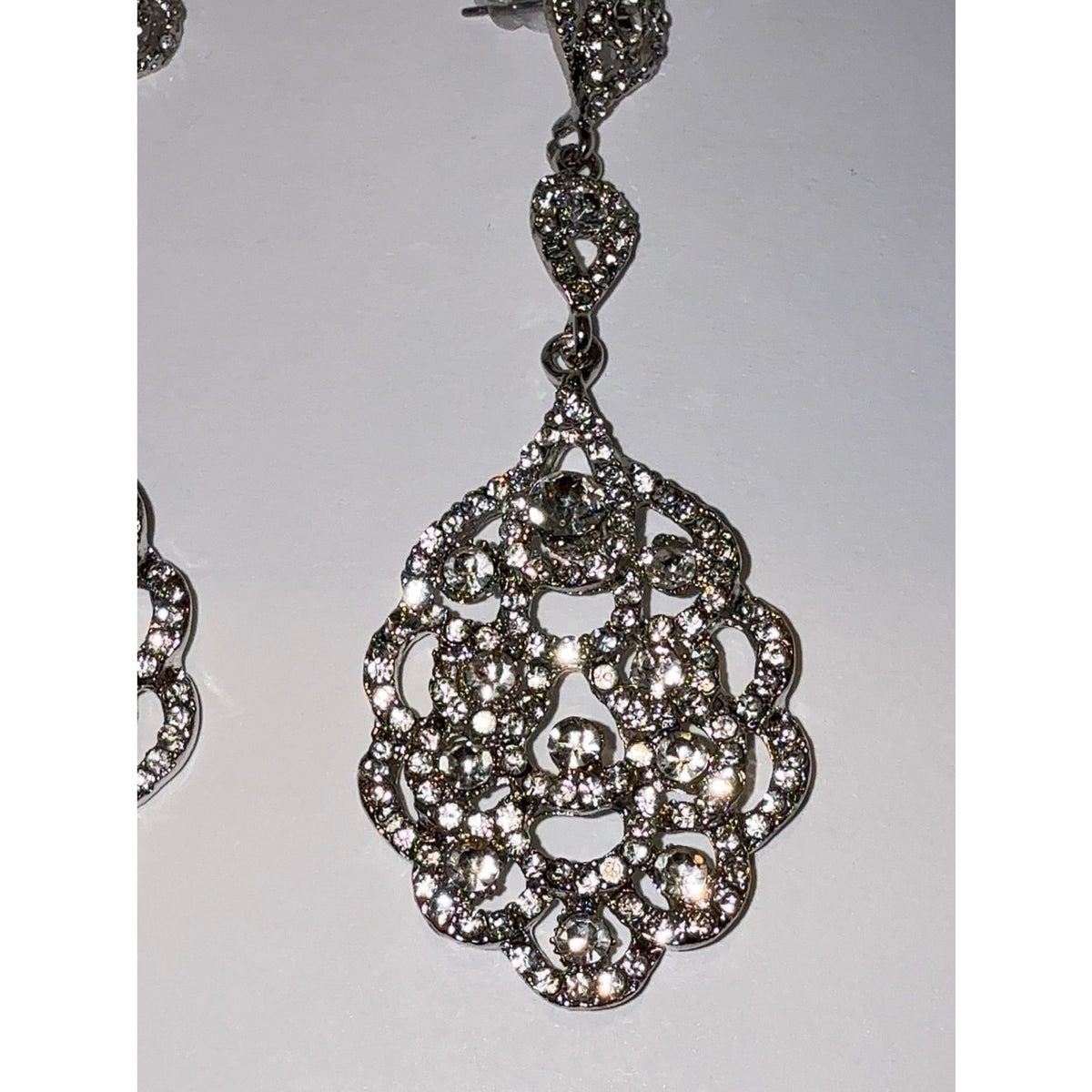 Silver Rhinestone Chandelier Dangle Earrings Bridal Prom