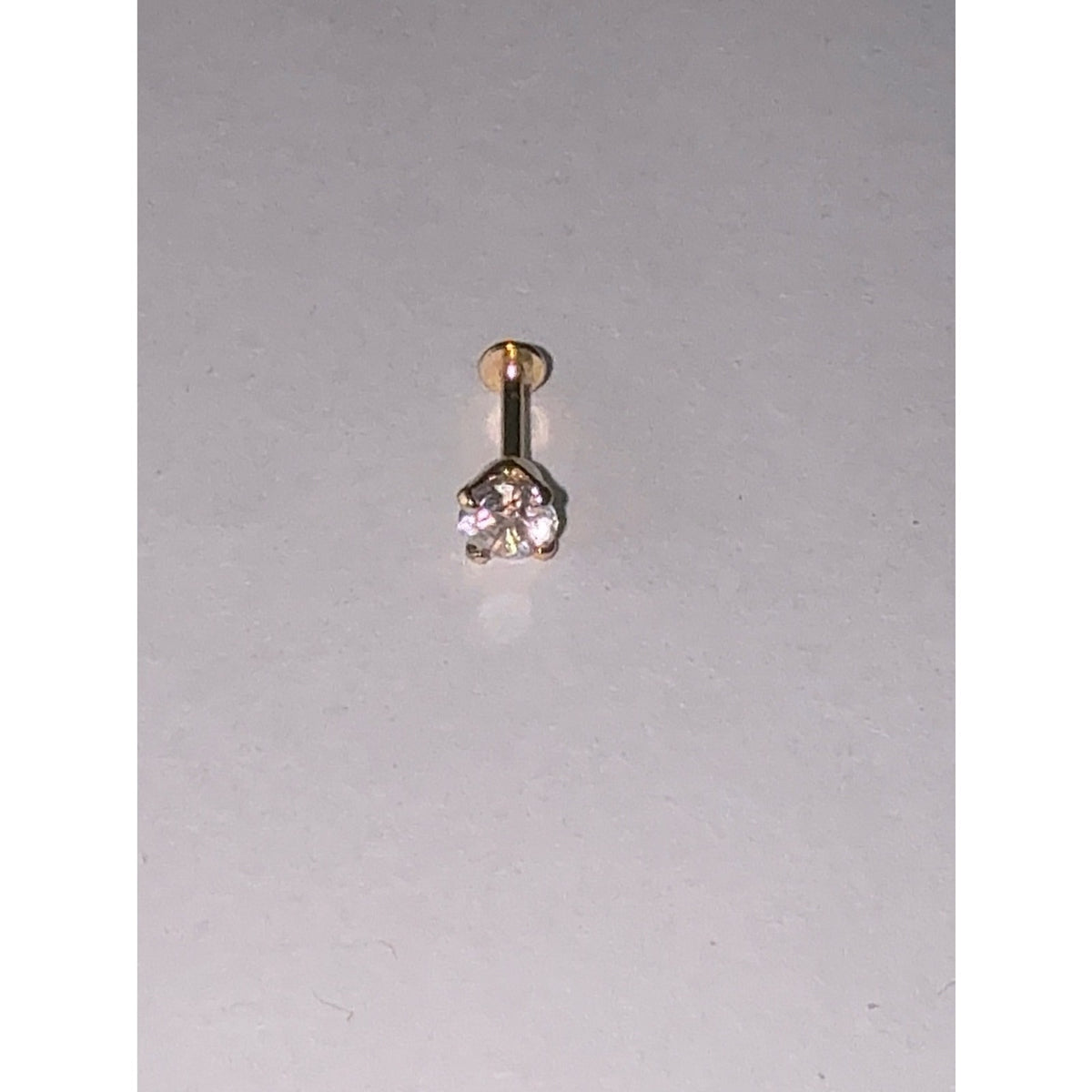 14K Solid Gold Cubic Zirconia Flat Back Stud Piercing | single stud