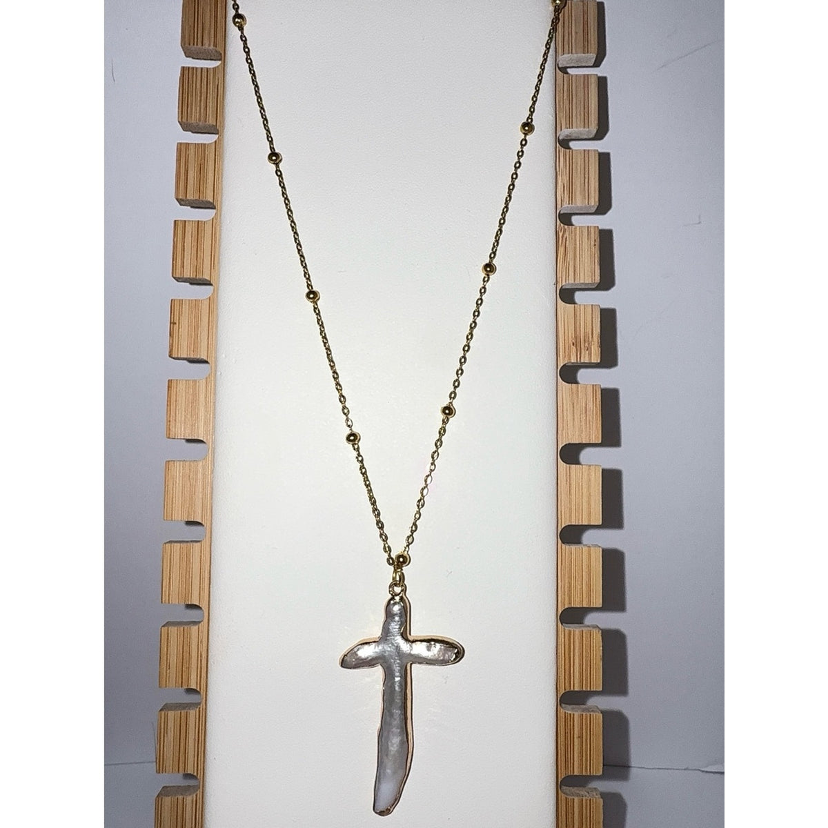 18K Gold Plated Freshwater Baroque Pearl Cross Necklace & Earrings Set