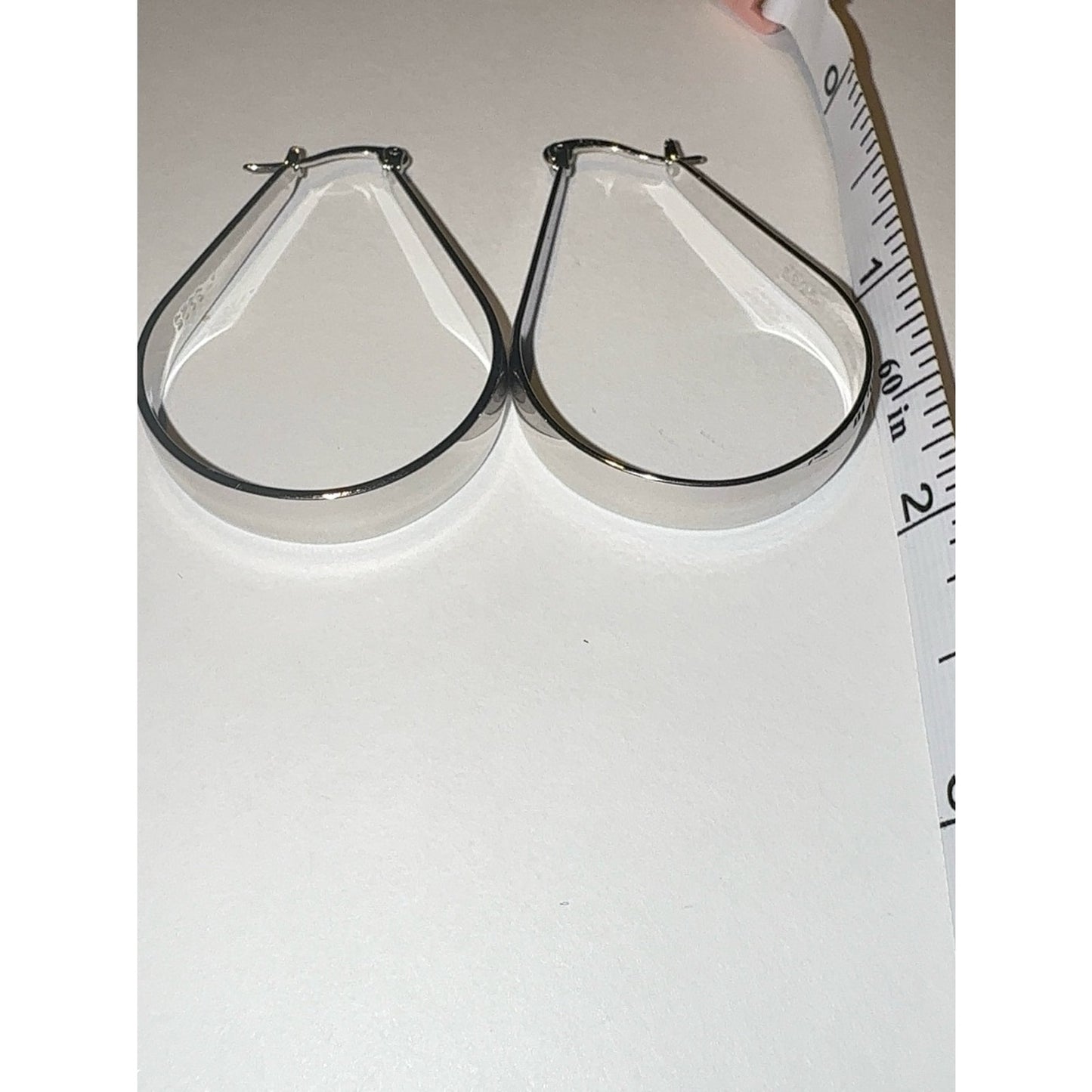 Sterling Silver 925 Teardrop Hoop Earrings Silver