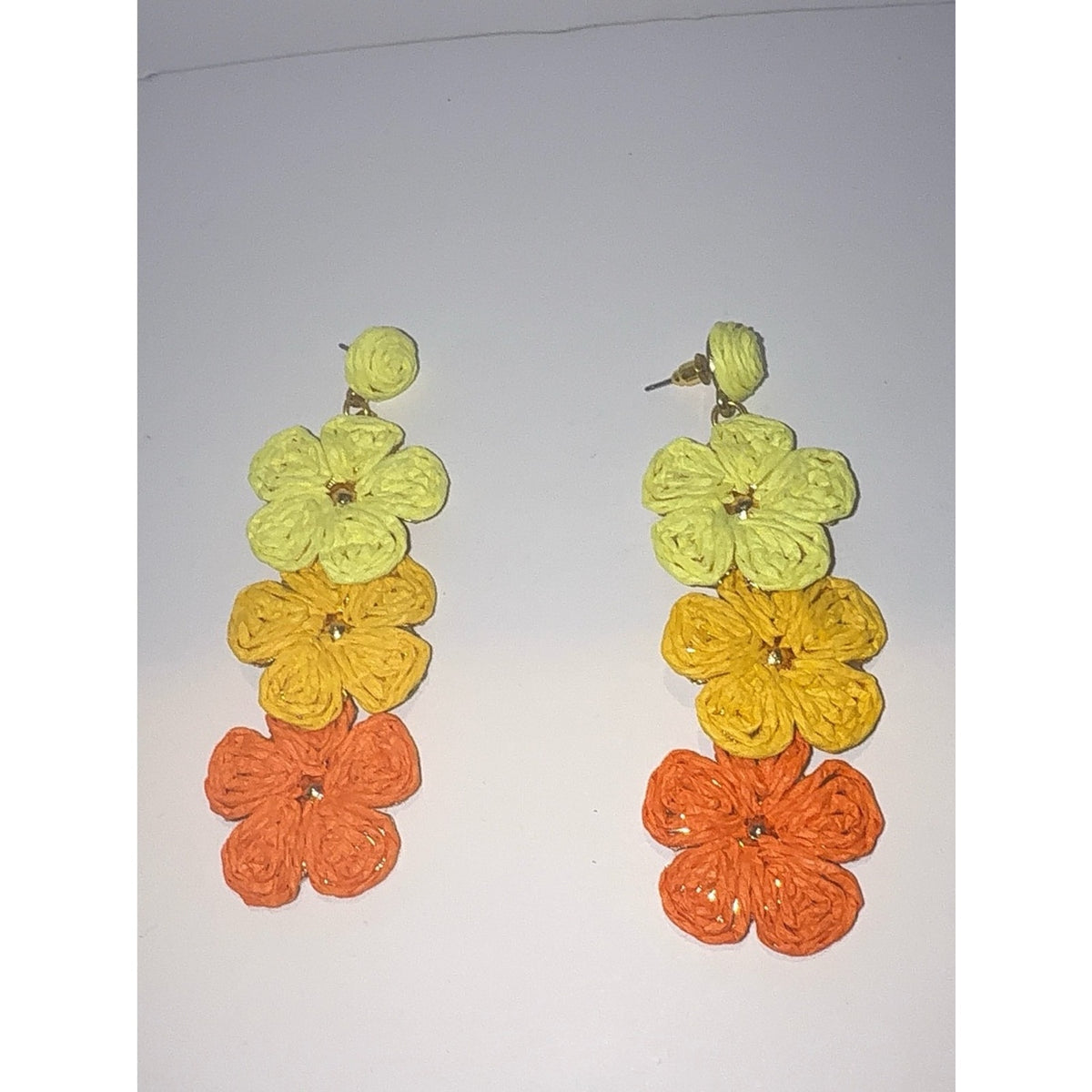 Handmade Boho Raffia Floral Drop Earrings Summer Beach Statement