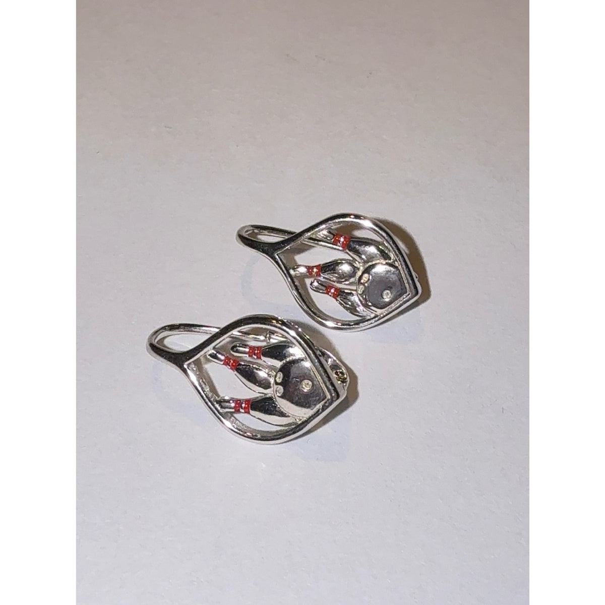 925 Sterling Silver Bowling Pin and Ball Earrings Huggies with Zirconia