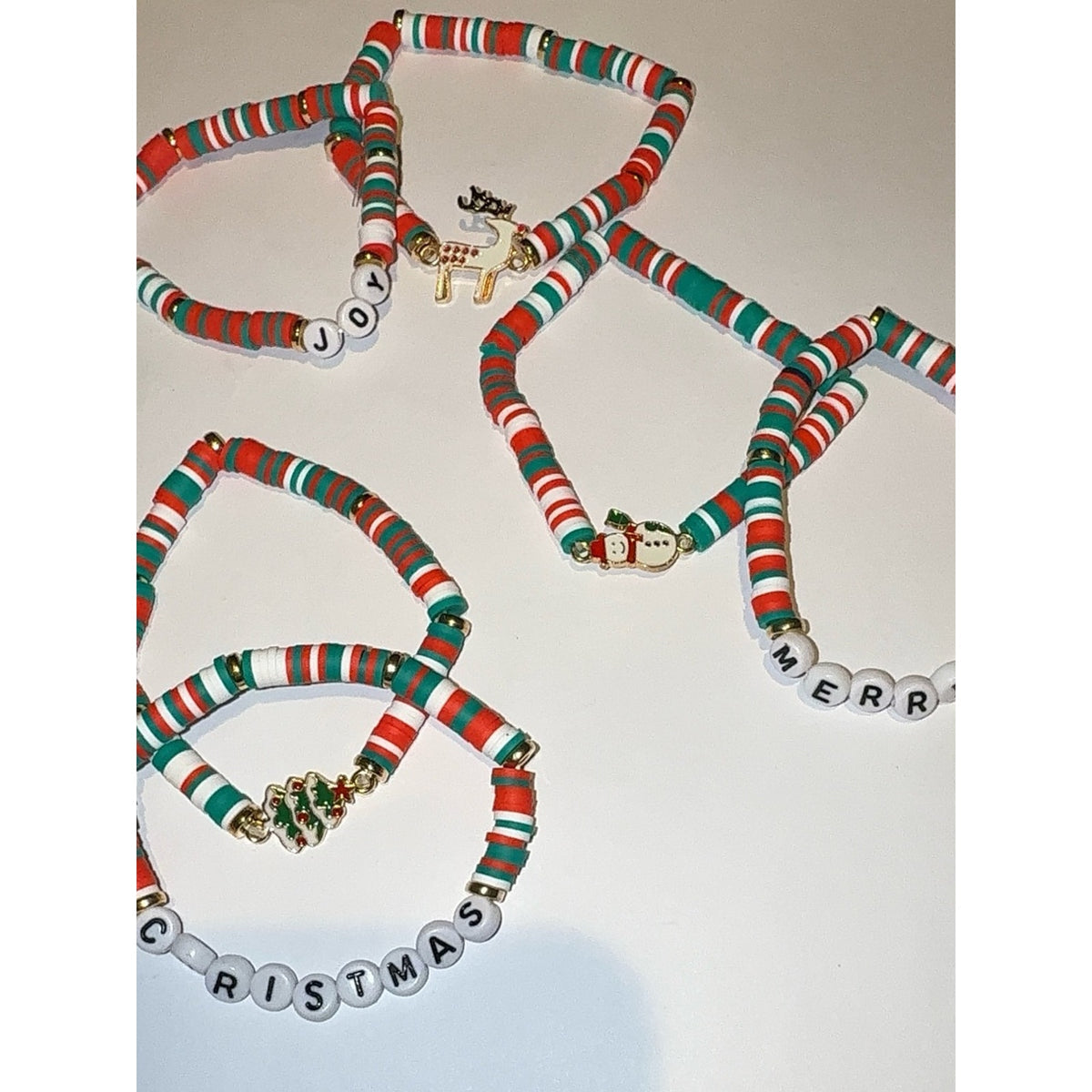 Christmas Polymer Clay Bead Bracelet Set | Festive Holiday Jewelry