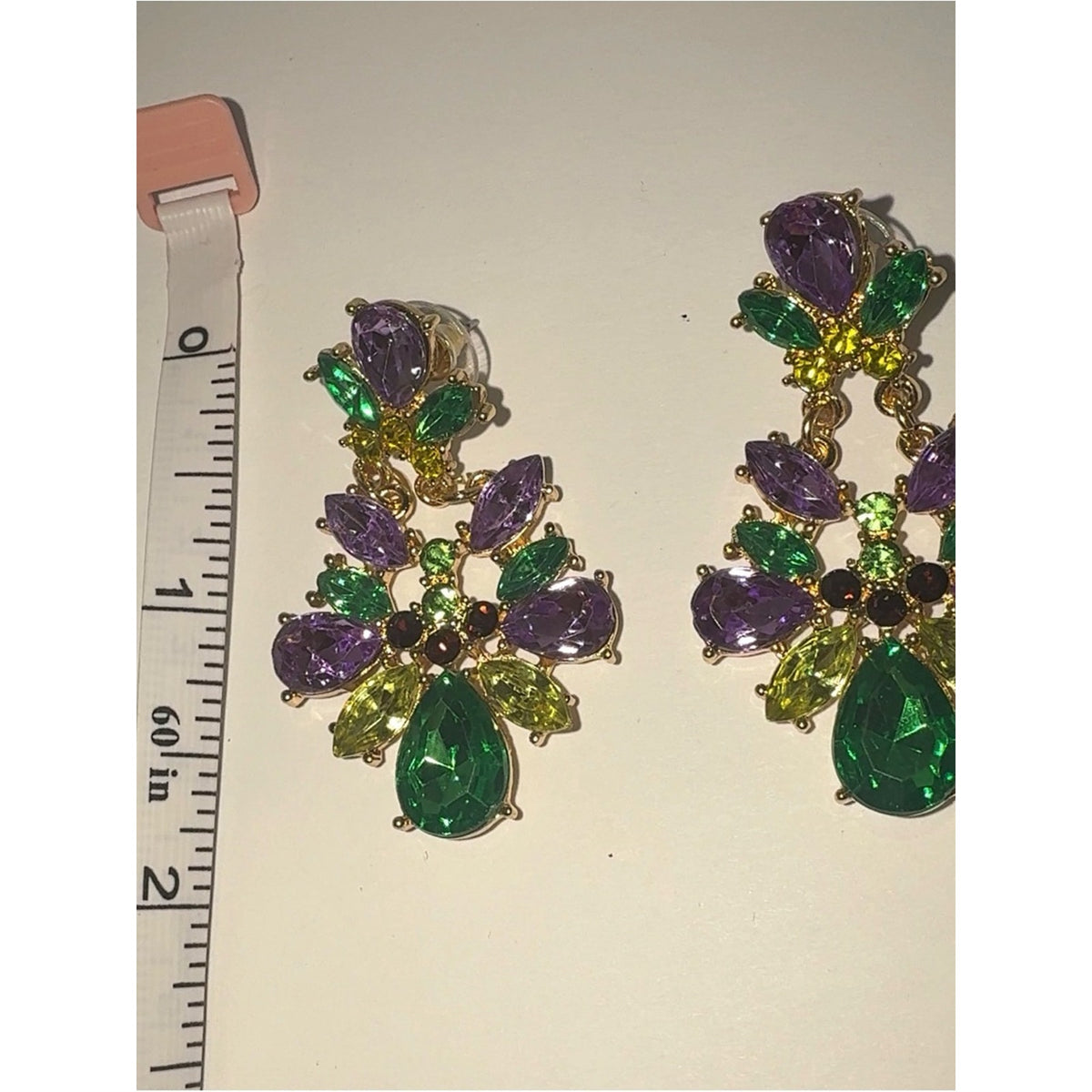 Mardi Gras Rhinestone Crystal Dangle Statement Earrings