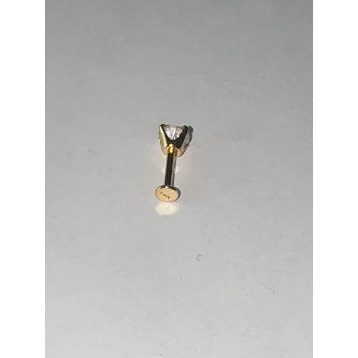 14K Solid Gold Cubic Zirconia Flat Back Stud Piercing | single stud