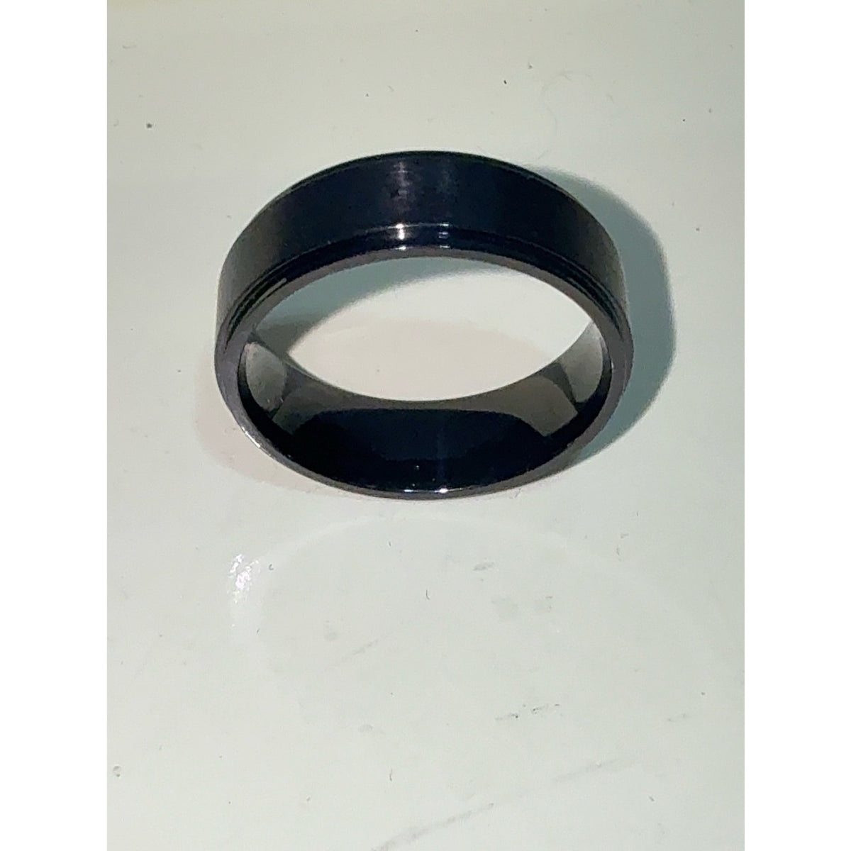 8mm Black Titanium Ring-Gold Plated Inner Band Classic Beveled Edge Wedding Ring
